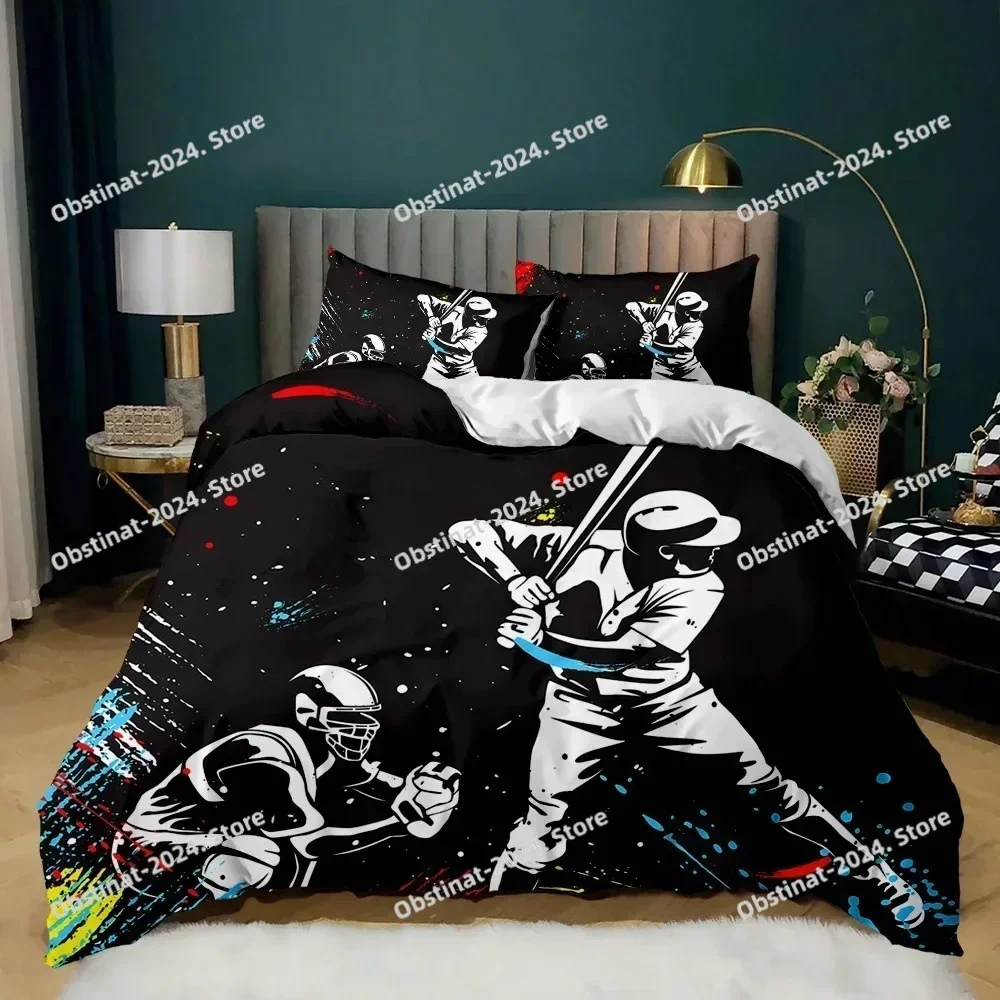 Sports Baseball Bedding Set for Child,Duvet Cover Sets with Queen Size,Boys Sports Quilt Cover Teens Polyester Comforter Cover
