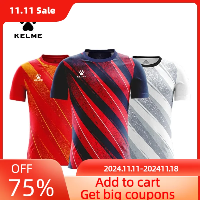 KELME 2023 Football Jersey Top Men's Printed Short-Sleeved Quick-drying T-shirt Competition Training Team Uniform 8251ZB1008