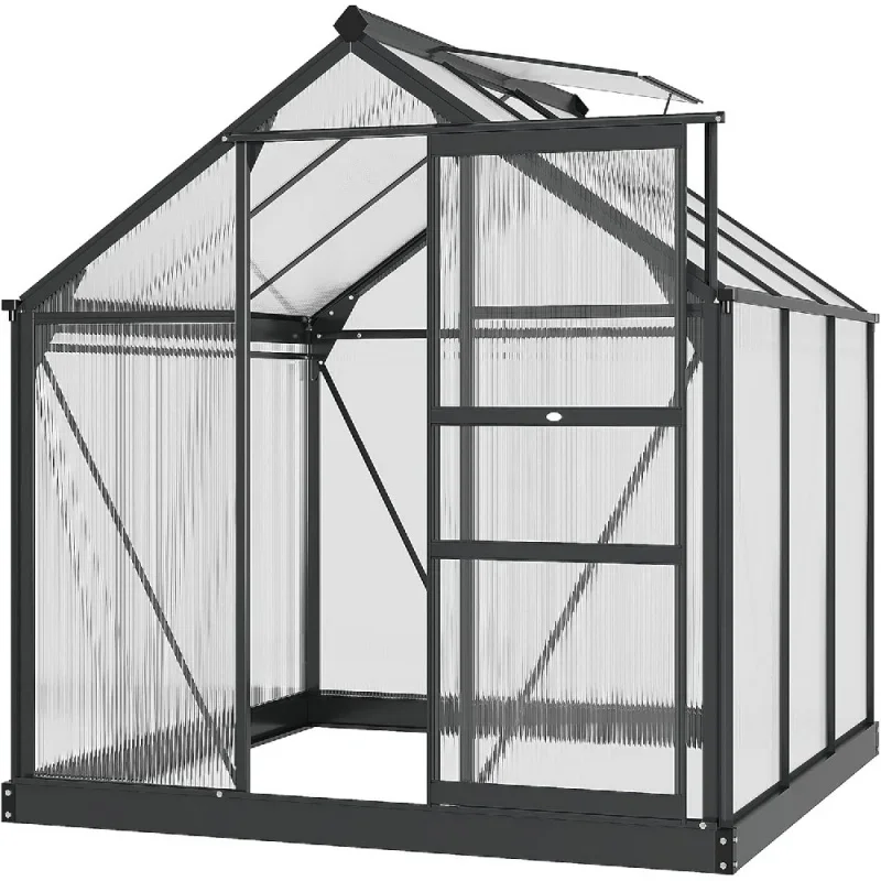 

6' X 6' Greenhouse For Outdoors, Polycarbonate Greenhouse With Rain Gutter And Roof Vent, Aluminum Walk-In Green Houses