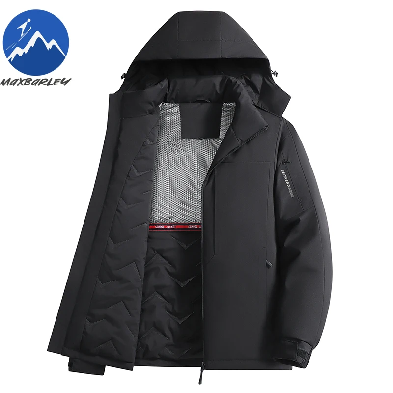 Maxbarley Mens Padded Jacket Warm Outdoor Adventure Thickened Windproof Parka Detachable Hood Cold Resistant Winter Zipper Coat