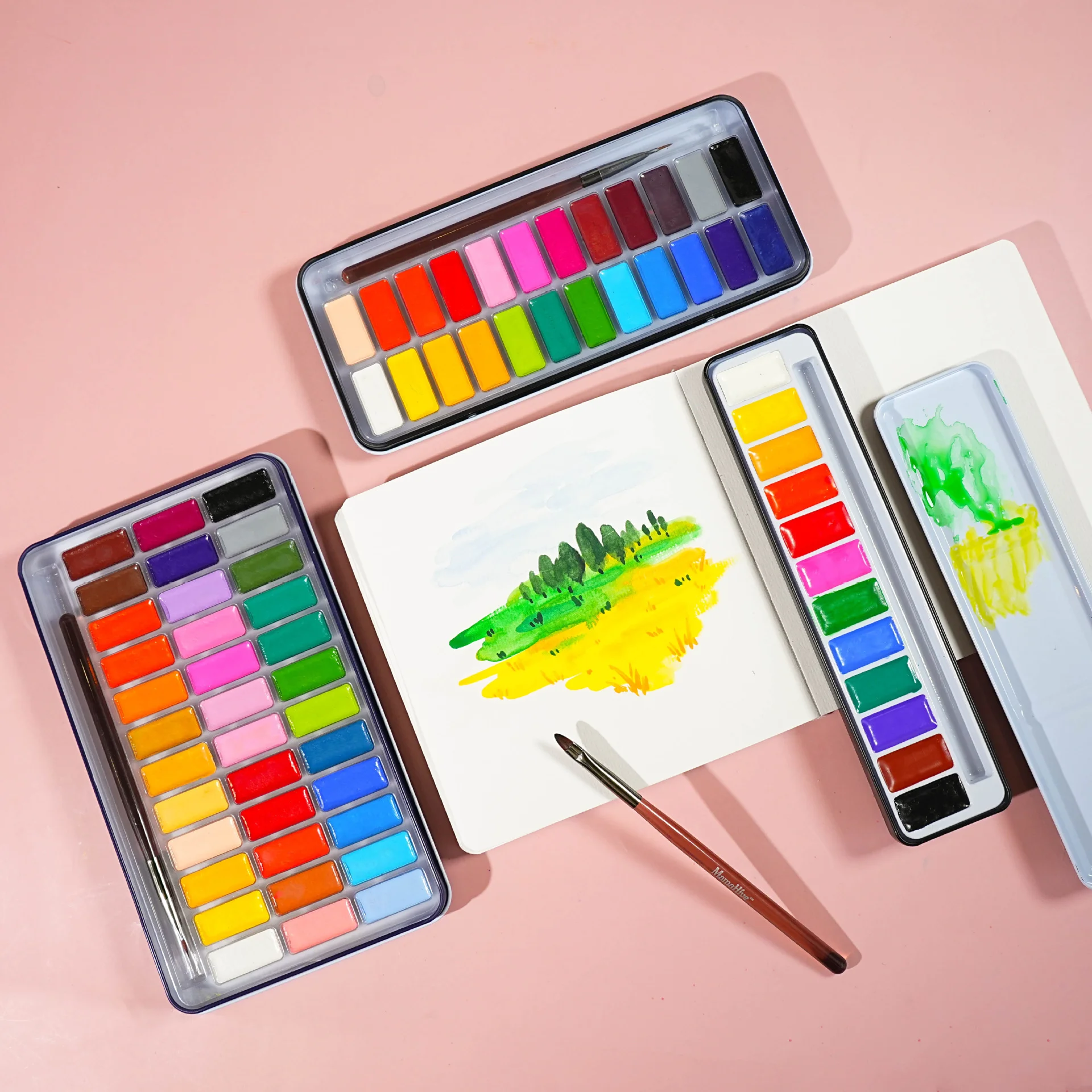 Feste Aquarellfarben-Set 12/24/36 Farben – Tragbares Reise-Kit mit Pinsel für Skizzen im Freien und künstlerische Gestaltung