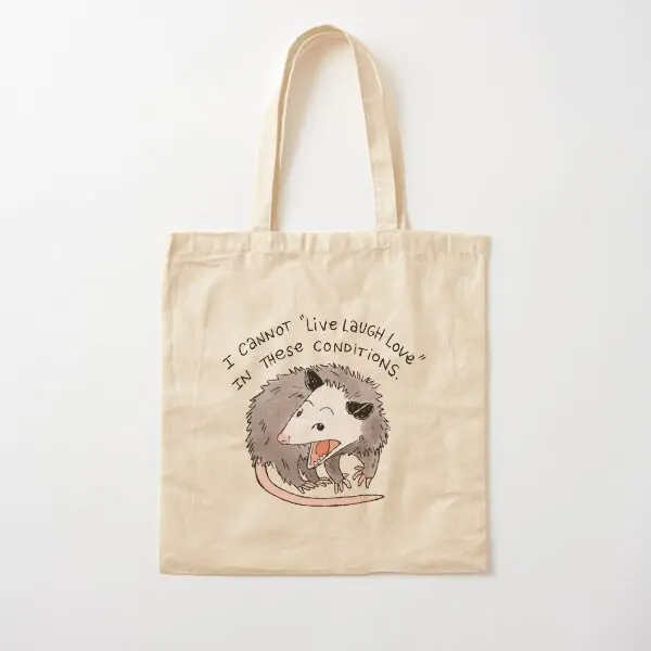 Opossum Live Laugh Love Cotton  Canvas Bag Shopper Fashion Fabric Designer Tote Women Shoulder Bag Ladies Casual Reusable Unisex