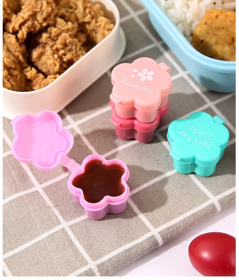 4 stücke Mini Mittagessen Bento Sojasauce Box Nette Design Kunststoff Tragbare Sauce Gläser Würze Spender Mini Salat Tomatensauce Flasche – Detail 28