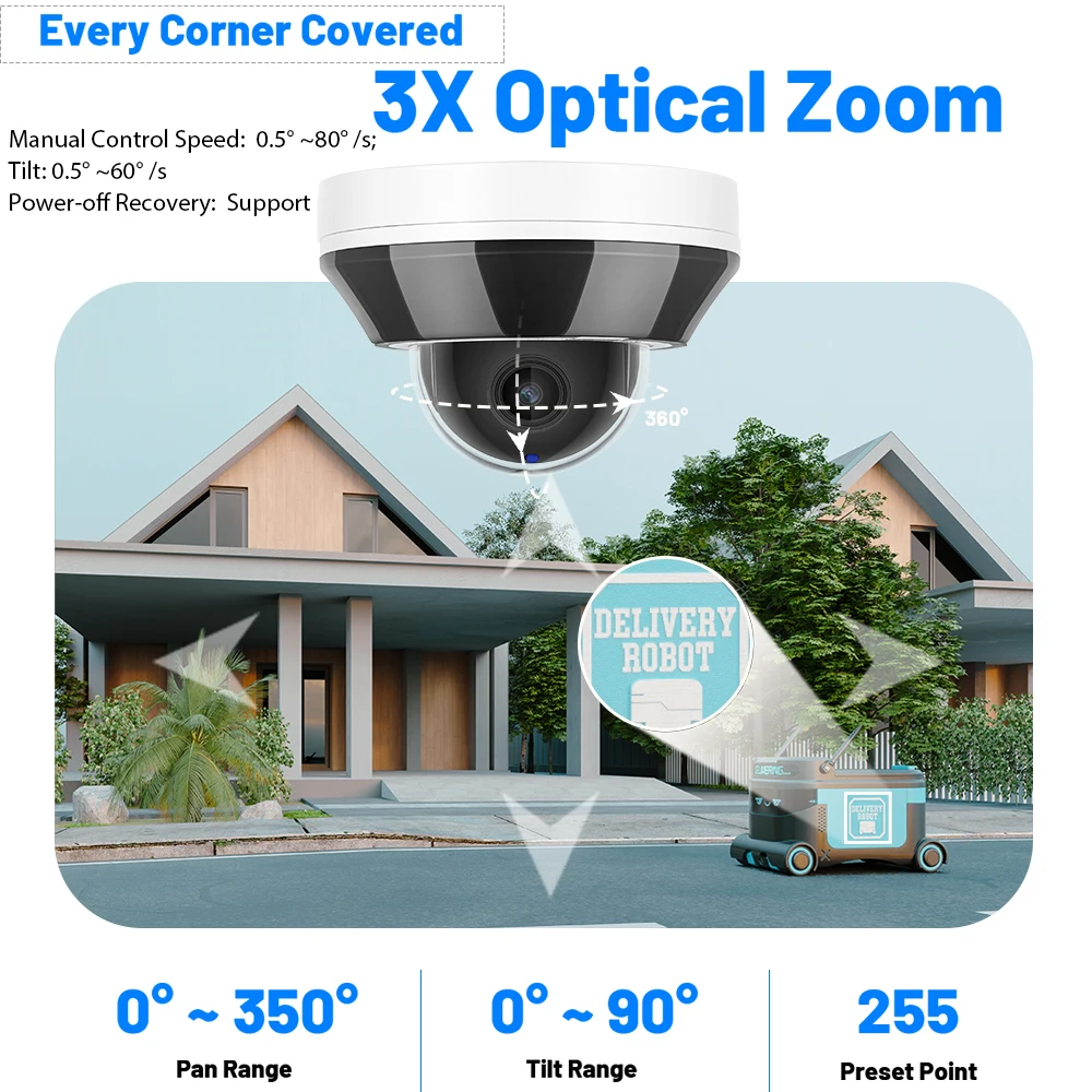 Vikylin 6MP 2.8-8mm 3X Optical Zoom PTZ Security IP Camera For Hikvision Compatible POE H.265 IP66 Surveillance Cam Built in MIC