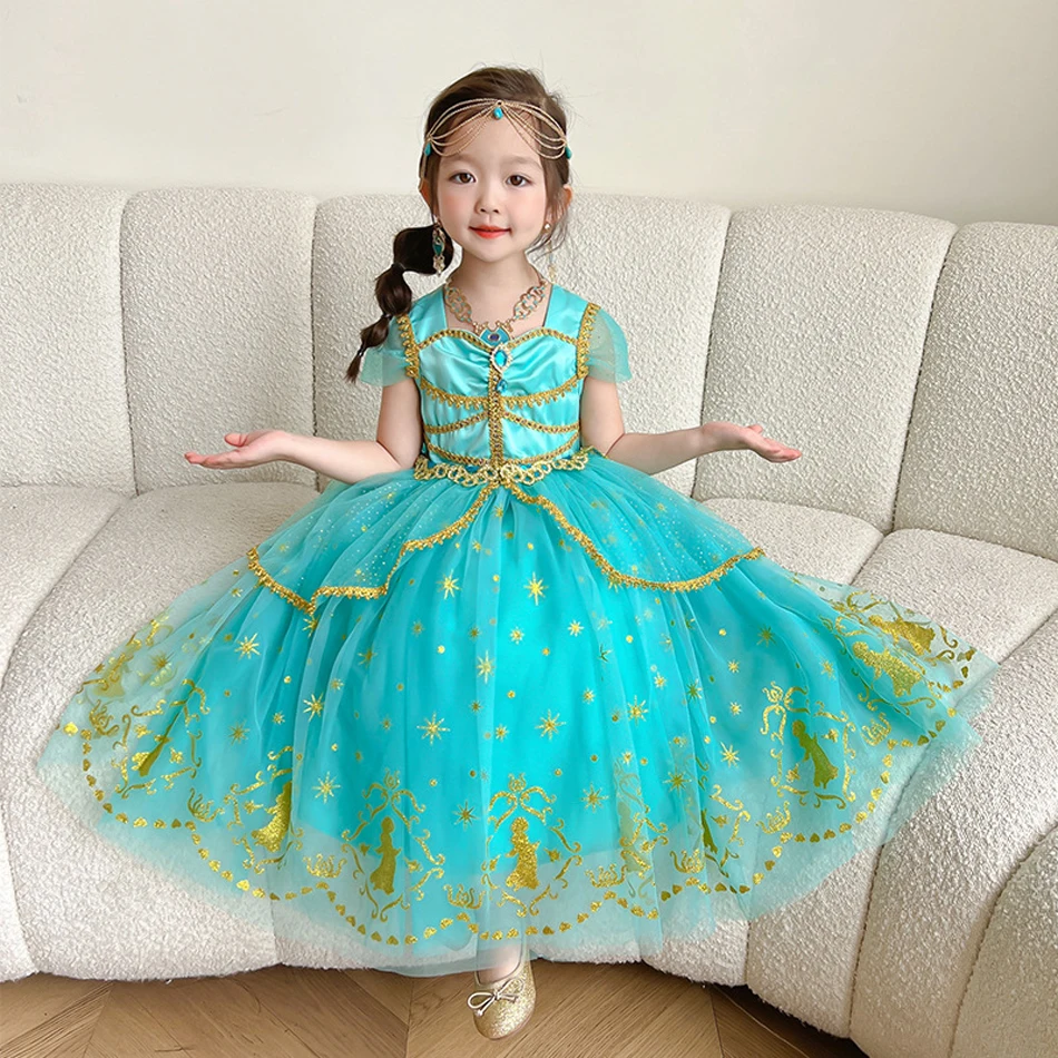Jasmine Dress Princess for Baby Girl Birthday Party Carnival Cosplay Aladdin Magic Lamp Kids Gown Prom Costume Clothing 2-10T