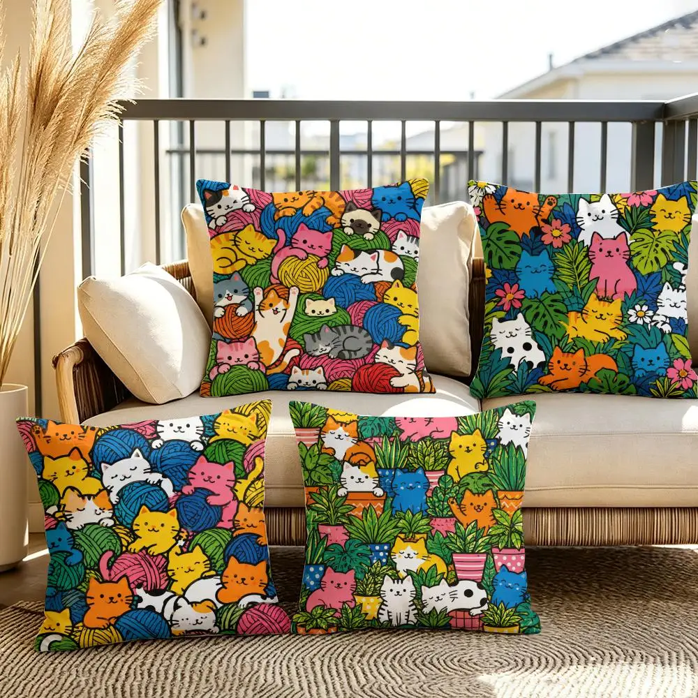 Colorful Cat Collage Cushion Cover Soft Plush Throw Pillow Cover Double-Sided Decorative Cushion Case Sofa Bedroom Home Decor