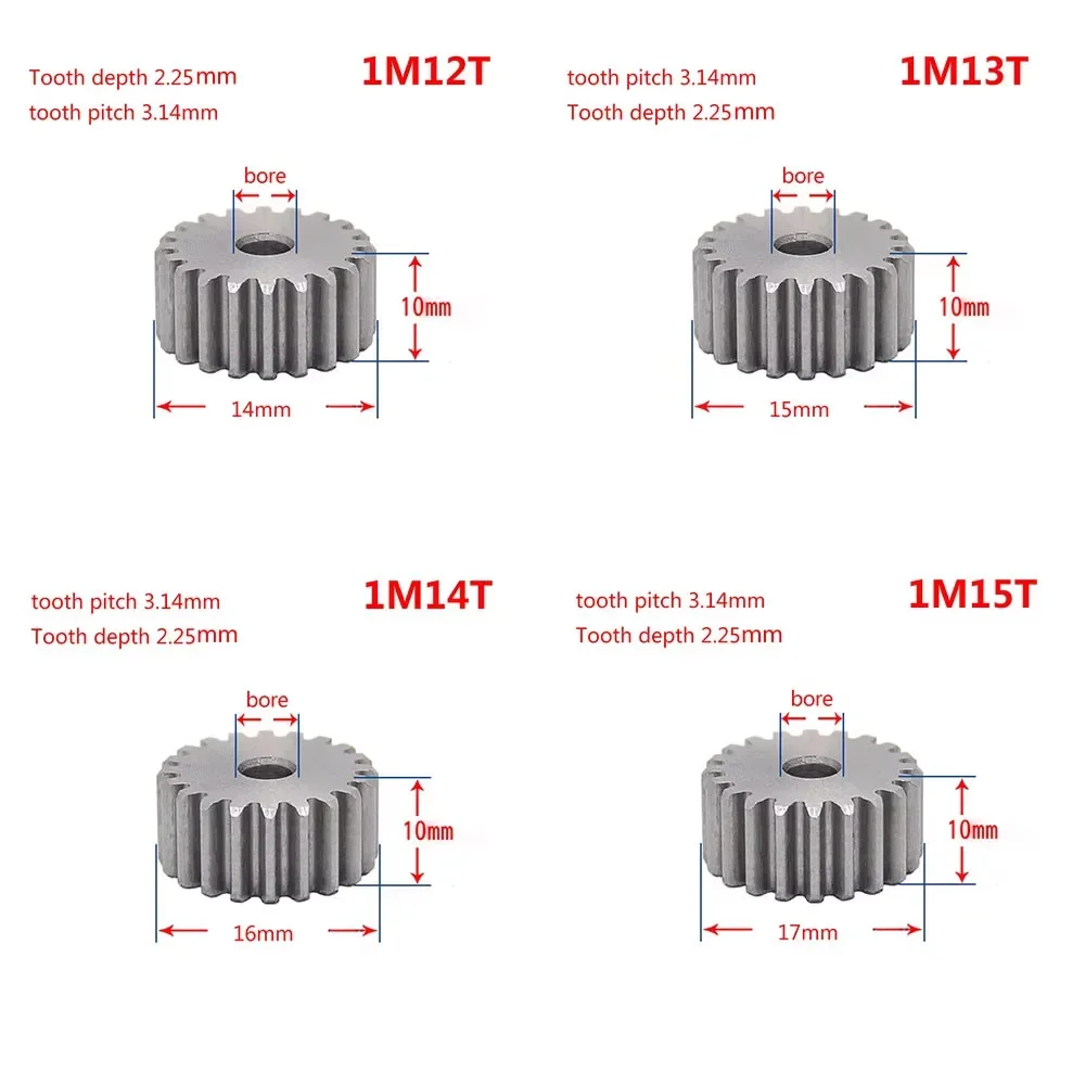 1/2 pezzi 45 #   Ingranaggio cilindrico in acciaio 1 modulo 12 denti - 27 denti Ingranaggio metallico Spessore 10 mm Diametro esterno 14-29 mm per campo tessile di elettricità