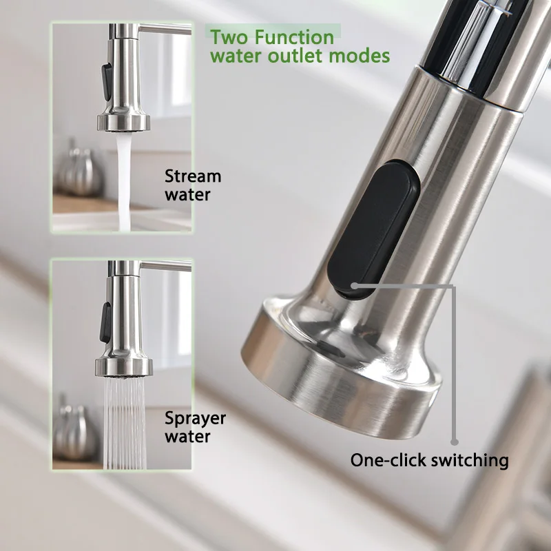 Pull Down  Kitchen Sink Faucet Hot Cold Water Mixer Brushed Nickel & Black & Brushed Gold Swivel Spout Kitchen Tap