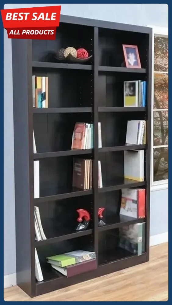 

12-Shelf Double Wide Solid Wood 84" Bookcase, Set of 2, in Espresso