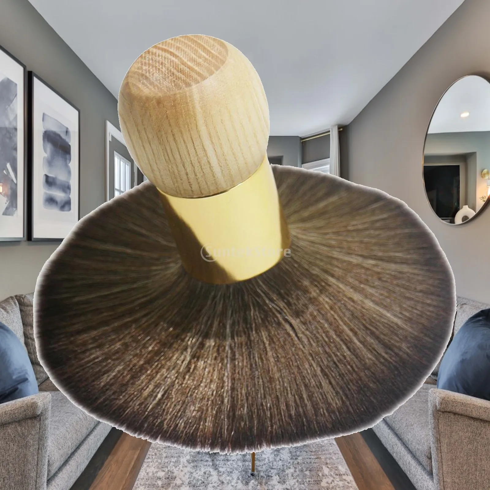 Barber Hair Brush Round Stand Base Soft Fiber Bristles Wood Handle Neck Duster Hair Tools for Professionals