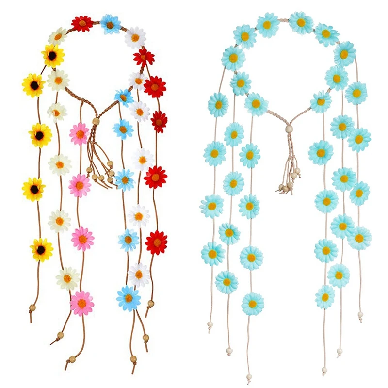 

Hot Kf-2Pcs Flower Hippie Headband Floral Summer Sunflower Hair Accessories For Bohemian Costumes Style