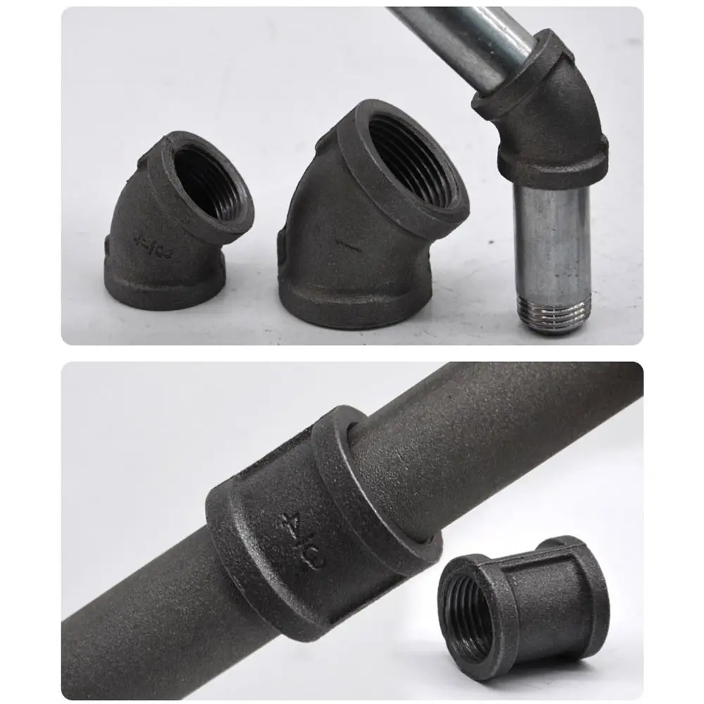 New Black Pipe Fittings Elbow Malleable Iron Pipe Connection 1/2'' 3/4'' 1'' Threaded Pipe Accessories