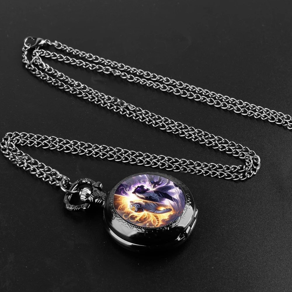 นาฬิกาพ็อกเก็ตควอตซ์ Retro Classic สัตว์ Tiger Design นาฬิกาพ็อกเก็ตนาฬิกาสร้อยคอจี้สําหรับผู้ชายผู้หญิงเด็กวันเกิดคริสต์มาส...