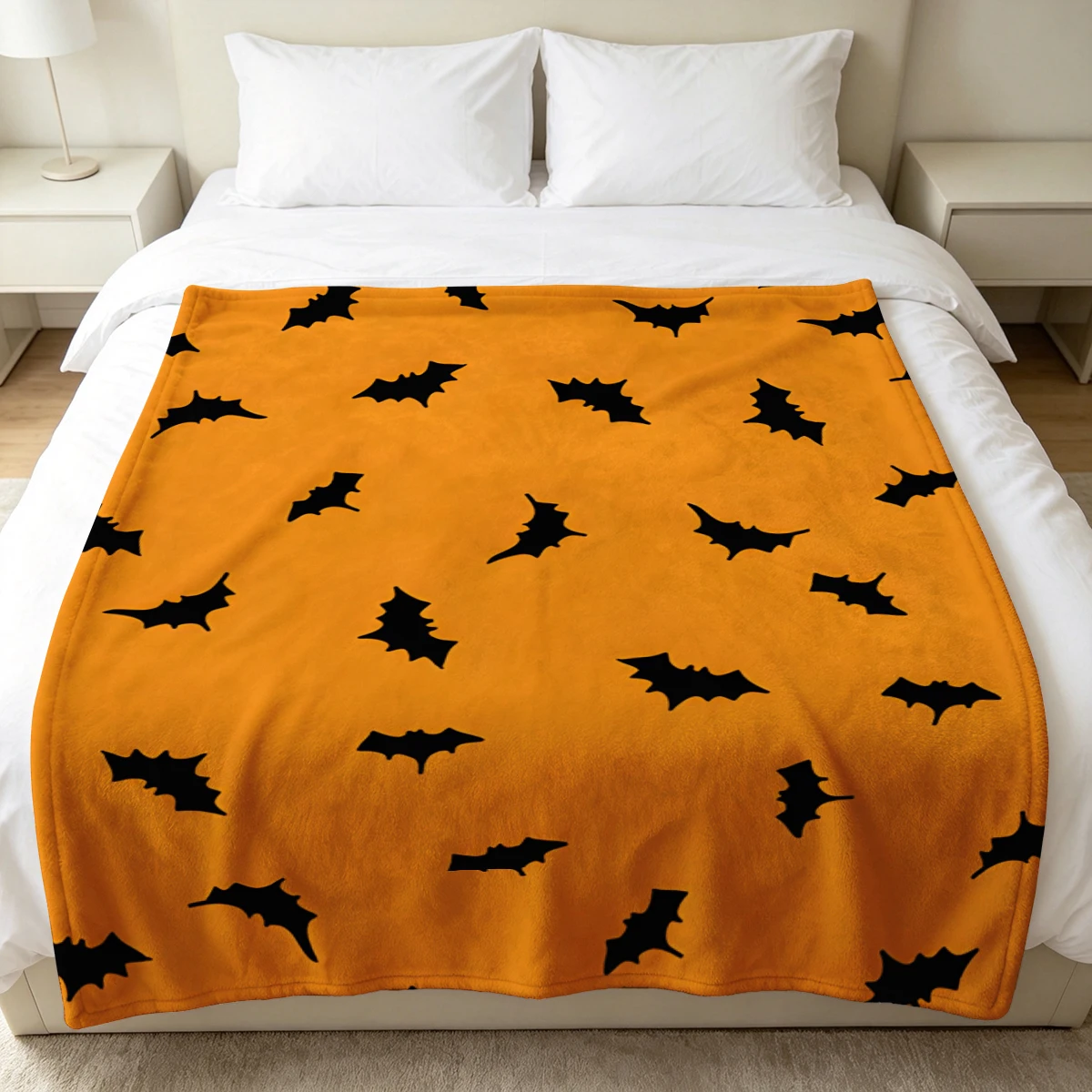 Orange Sharp Bats Flannel Blanket Warm Soft Halloween Christmas Decorative Couch Warm Cozy All-Season Gift