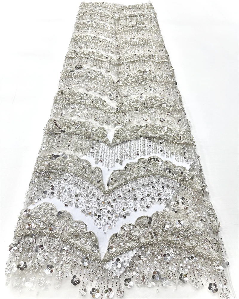 

Luxurious High-Quality Nigerian African Beaded Lace Fabric with Sequins Embroidery for Dress Sewing French Style