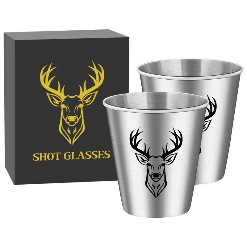 2pcs/set Deer Elk Head Shot Glasses 70ml/2.39oz Metal Wine Cup for Kitchen Party Club Portable Small Cups for Wedding Events