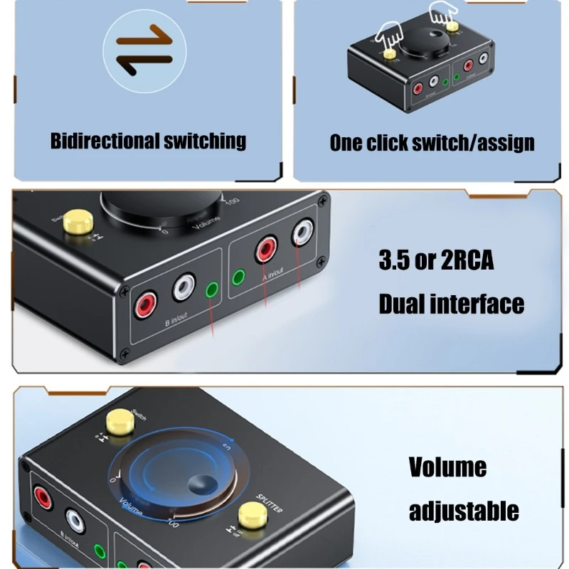 Bidirectional 3.5mm/2RCA Sound Switching with Volumes Adjustment, Corrosion Resistant for Performances