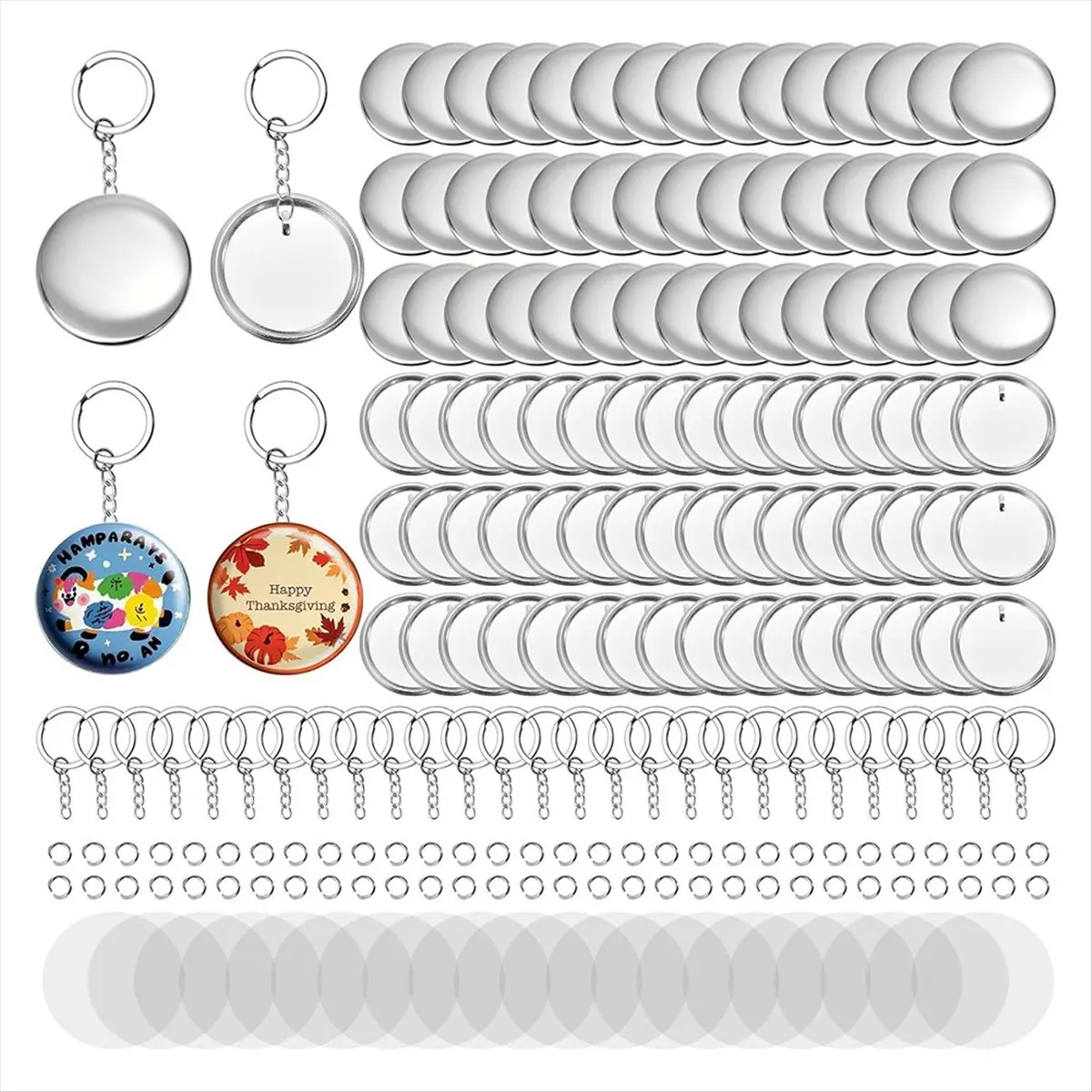 AA14 100 Pack Button Maker Keychain Supplies, 58 mm / 2.25 Inch Metal Pin Making Kit for Button Maker Machine,Blank Badge Set