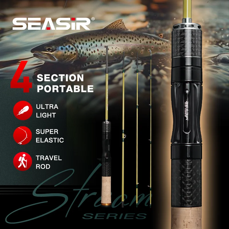 

Seasir Silent Stream Fishing Rod Carbon Fiber UL Power 1.53/1.65M Spinning Casting Lure Rods 4 Sections Travel Rod