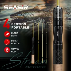 Seasir Silent Stream Fishing Rod Carbon Fiber UL Power 1.53/1.65M Spinning Casting Lure Rods 4 Sections Travel Rod