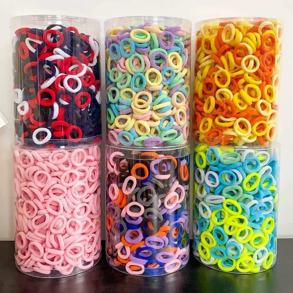 100PCS Mini Colorful Basic Nylon Ealstic Hair Ties for Girls Ponytail Hold Scrunchie Rubber Band Kid Fashion Hair Accessories