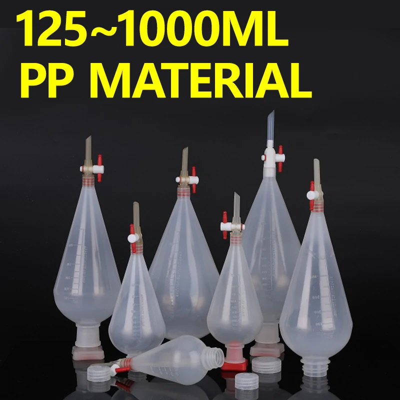 Polypropylene pear-shaped separatory funnel screw/plug 125ml 250ml 500ml 1000ml plastic pp