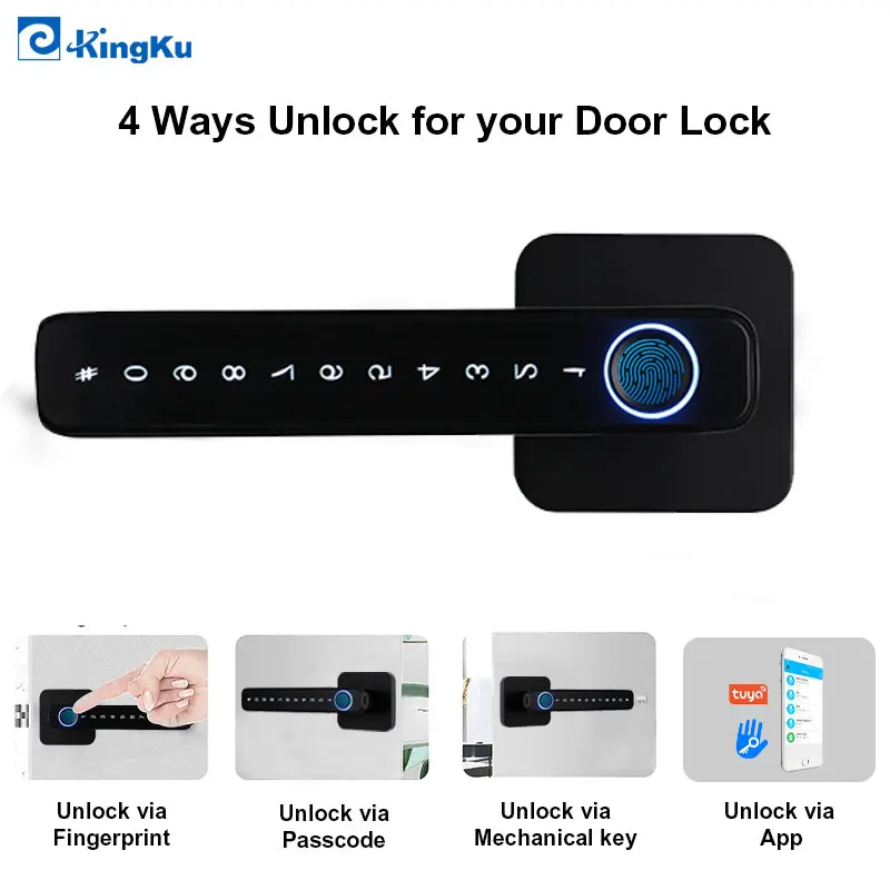 Biometric Smart Door Lock Fingerprint Password Electric Digital Handle Tuya Zinc Alloy Keyless Remotely Security Home KingKu