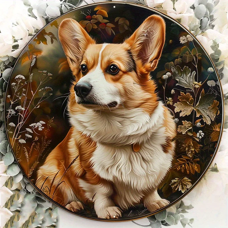 Corgi Memorial Plaque in the Style of Realistic Hyper-detailed Portraits, Round Aluminum Sign, Wall Art, Home Decor, 8x8in, 1PC