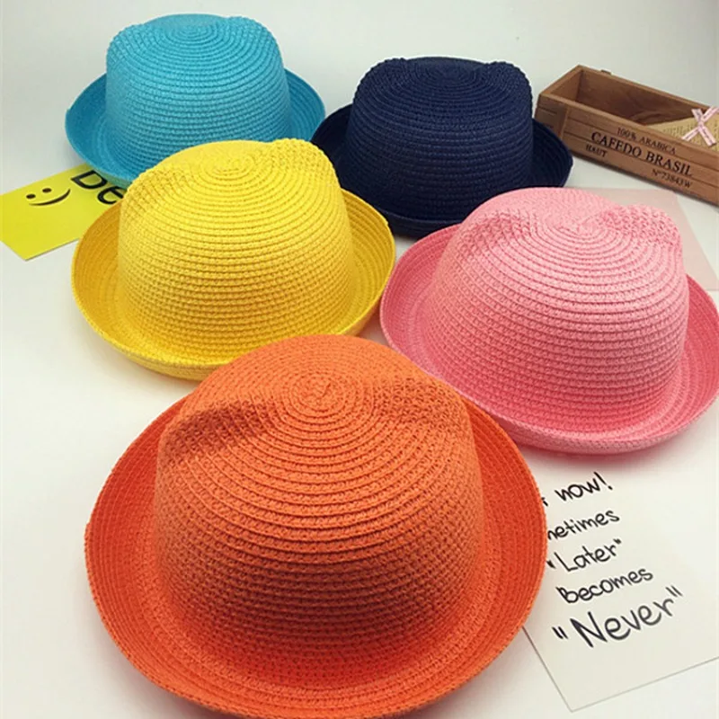 Sun Hat for Children Boys Outdoor Girls Sun Hat Ear Decoration Sun Hat Solid Kid Floppy Panama Hat