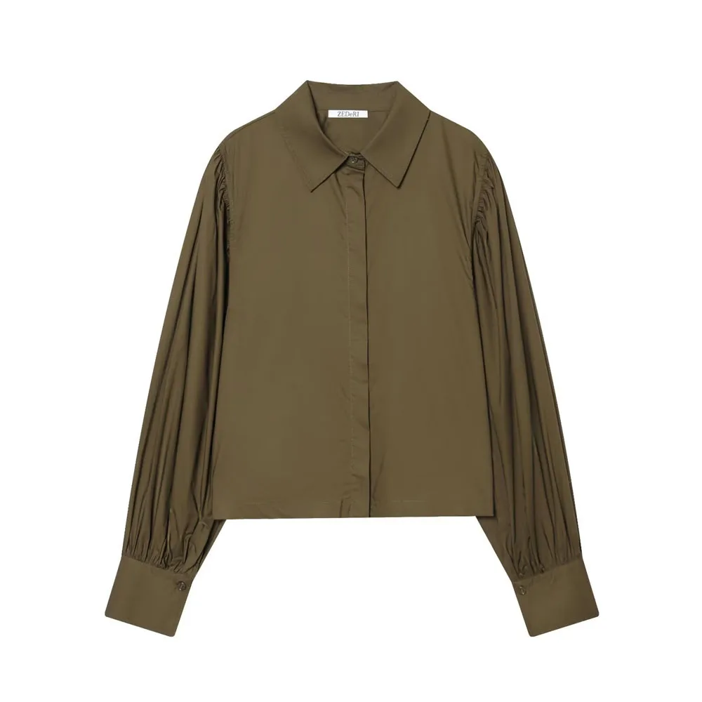 

Winter New Women's Fashion Versatile Collar Bubble Sleeve Poplin Shirt