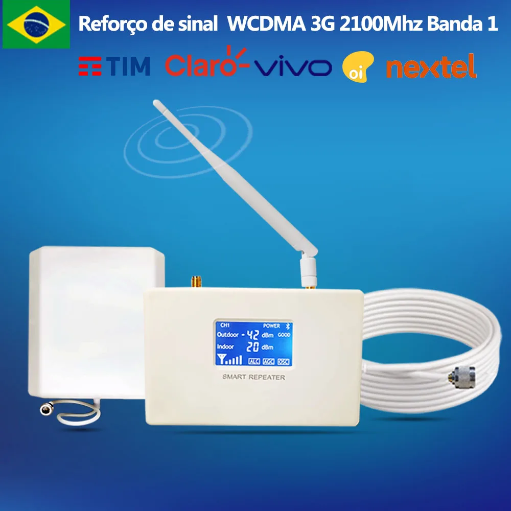 Cellphone Signal Booster WCDMA 3G 4G, Work for TIM,Claro,Vivo,Oi, 2100Mhz B1, Signal Amplifier Full Kit, App Monitoring