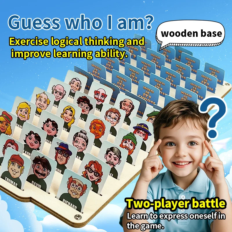 Children's Wooden Puzzle Parent-Child Interactive Training Guess Who I Am Board Game Toy Two Player Battle Card Game