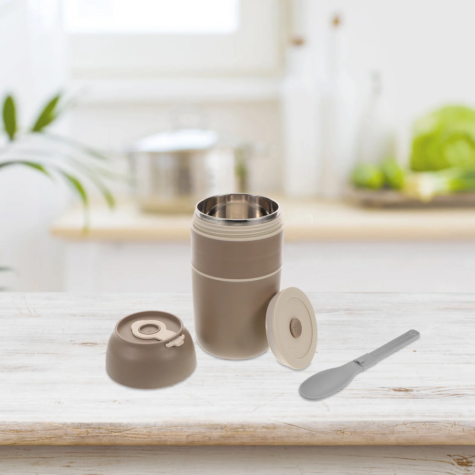 

800ml Stainless Steel Breakfast Cup Microwave Safe Portable Soup Mug Lid Spoon Travel Cereal Oatmeal Container