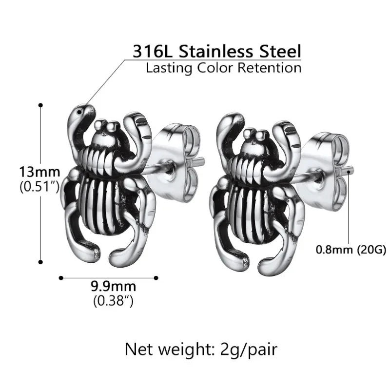 Stainless Steel Earrings Insect Beetle Stud Earrings for Men Women Dainty Accessaries Hot Sale Birthday Gifts for Friends