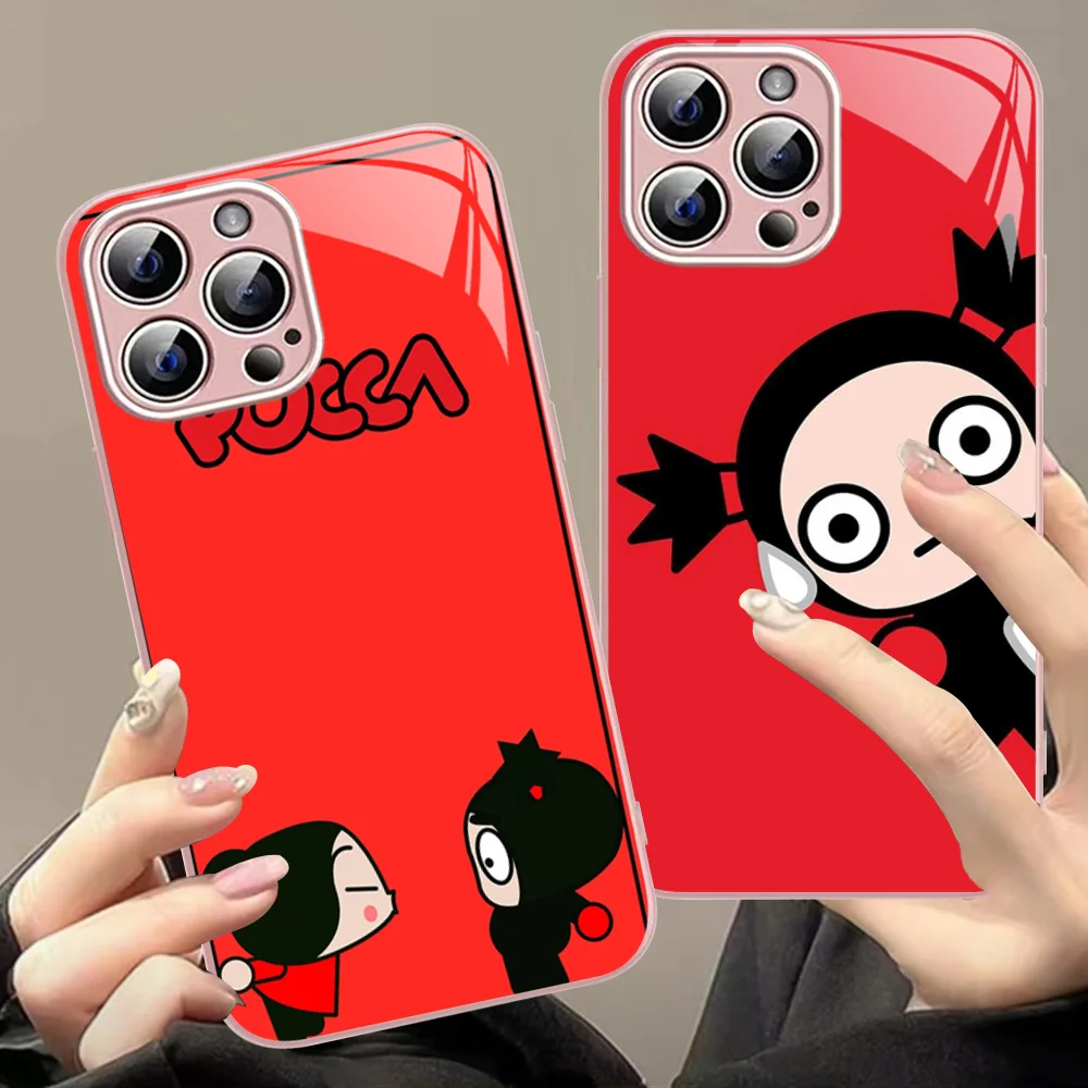 Cartoon P-Pucca G-Garu Phone Case For IPhone 14 13 12 Mini 11 Pro XS Max X XR 14 Plus Tempered Glass Cover