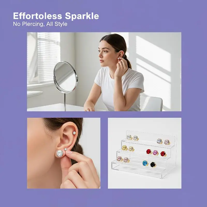 Magnetic Fake Earring Studs 4/5/6MM Round Shape Crystal No Piercing Ear Stud Unisex Round Magnetic Clip Stud Earrings