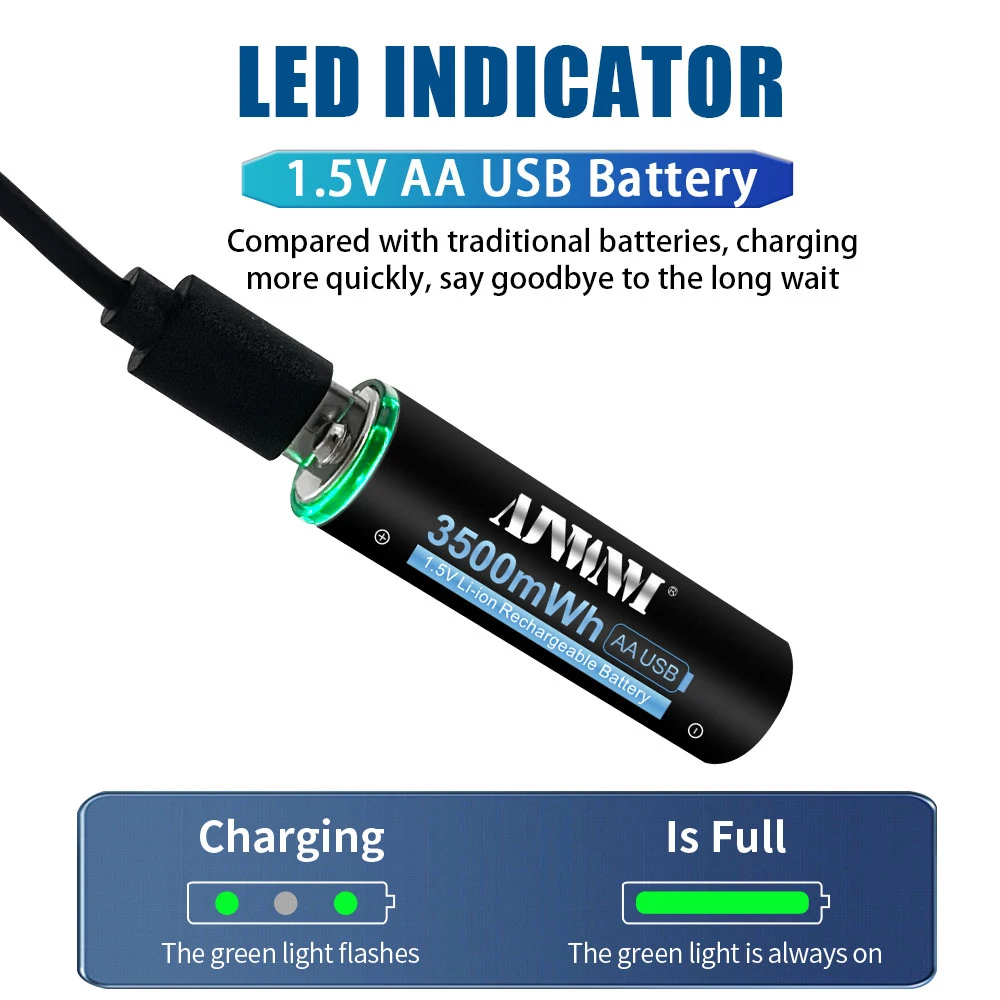 AJNWNM 1.5V USB AA Rechargeable Batteries 3500mWh 1.5v Lithium Batteries AA for remote control toys flashlight camera with USB C