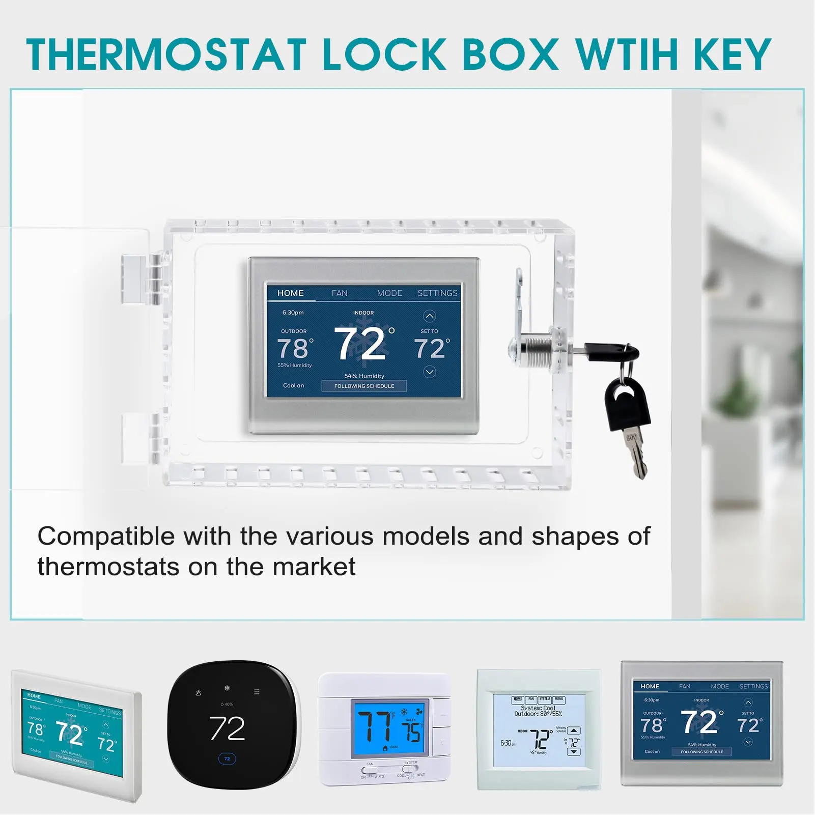Thermostat Protective Cover High Strength Screw or Tape Installation Thermostat Lock Box with 2 Keys for Commercial Industrial