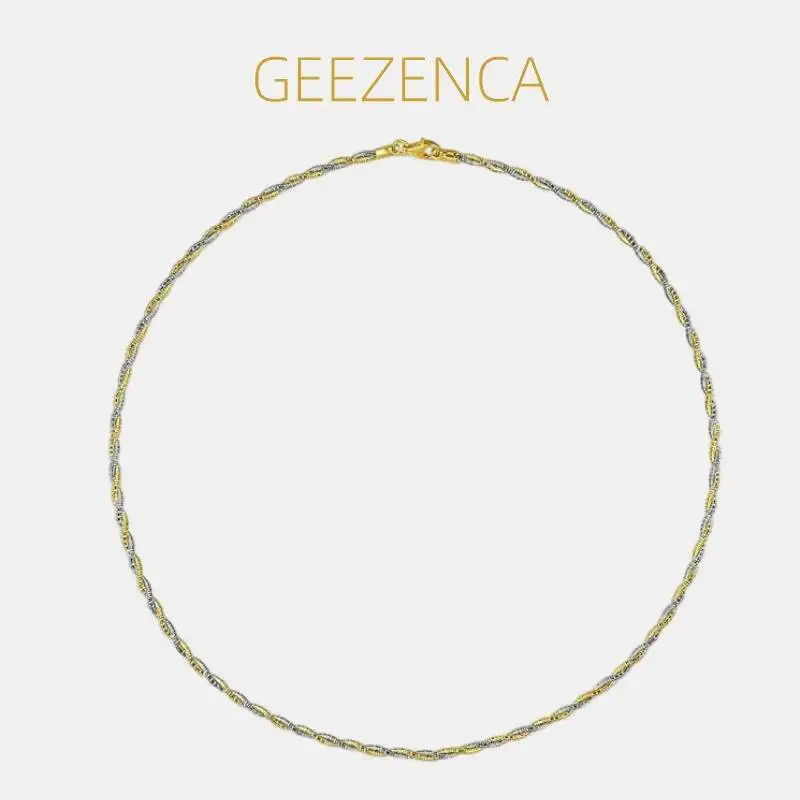 

GEEZENCA, итальянское серебро 925 пробы, 2 тона, двухнитовые тканые ожерелья для женщин, двухстрочное витое ожерелье с крученым крутящим моментом, роскошные ювелирные изделия