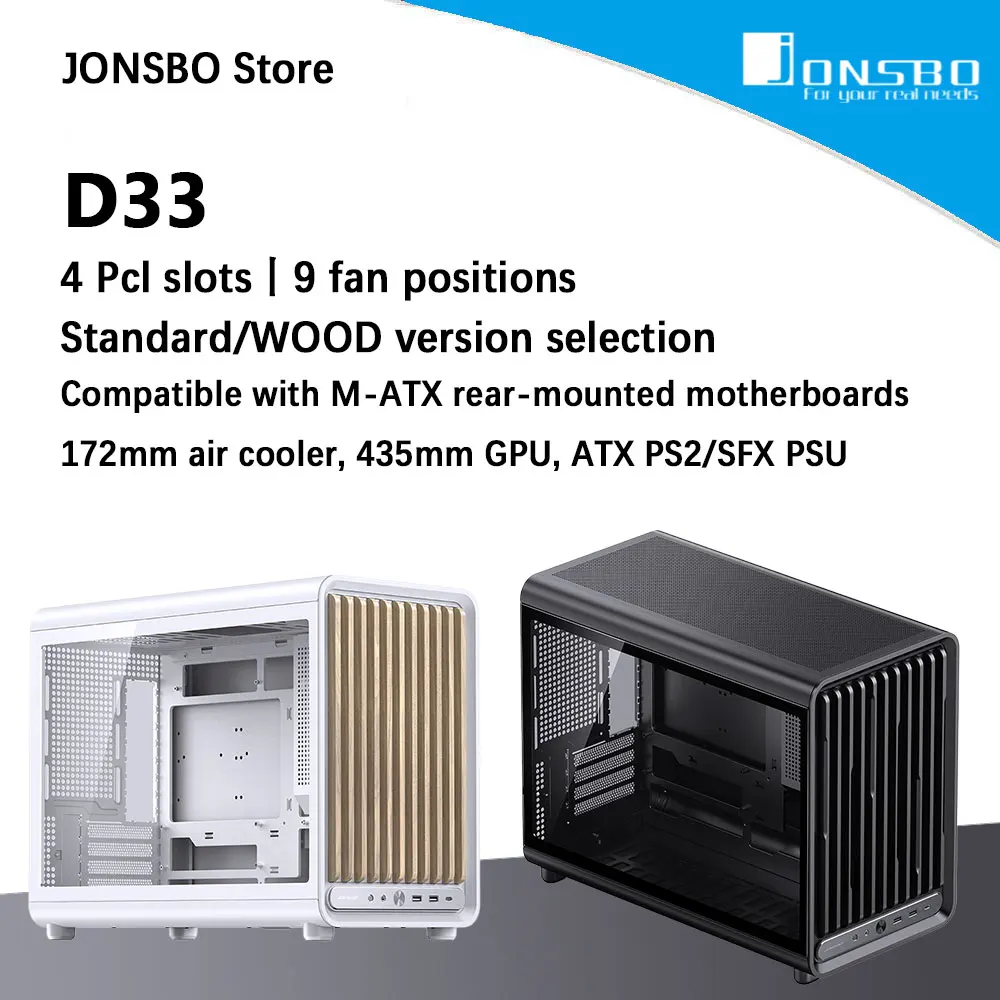 JONSBO D33 Computer Case Gaming Compact Desktop support 360 Water Cooling Glass Side Panel Support for Back-mounted Motherboard