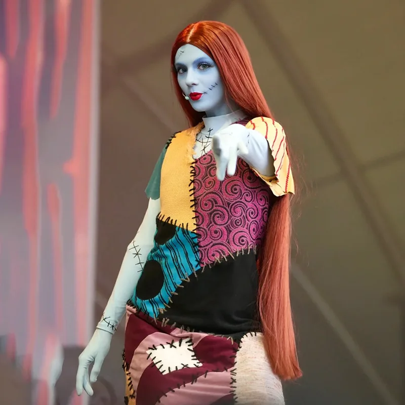 Halloween Christmas Nightmare Before Christmas Sally Anime Wig Medium Parting Long Straight Red Hair
