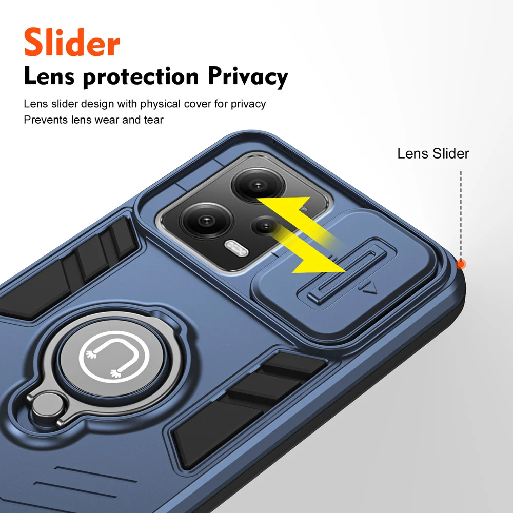 KEYSION Shockproof Case for Redmi Note 12 5G 12 Pro + 5G Slide Camera Protection Ring Phone Cover for for Xiaomi POCO X5 Pro 5G