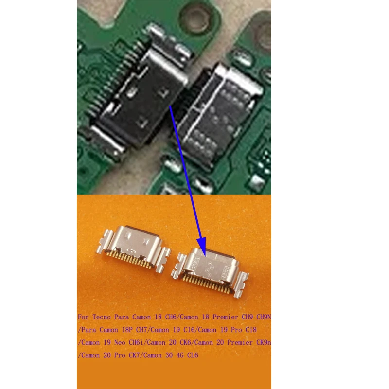 10-200Pcs Usb Charging Charger Port Connector Plug Type C For Tecno Camon 18 Premier 18P 19 Pro Neo 20 30 CL6 CH9 CI6 CK6 CK7