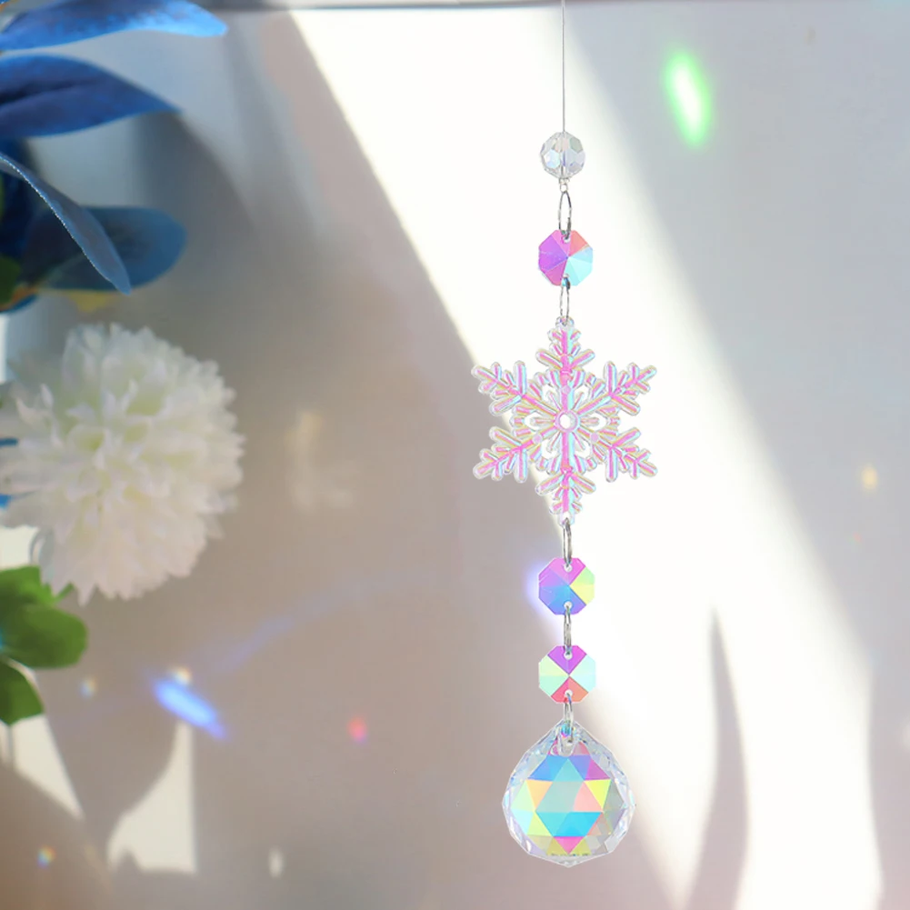 Snowflake Crystal Light Collection Pendant Car Accessories Wind Chime Crystal Light Window Accessories Outdoor Garden Decoration