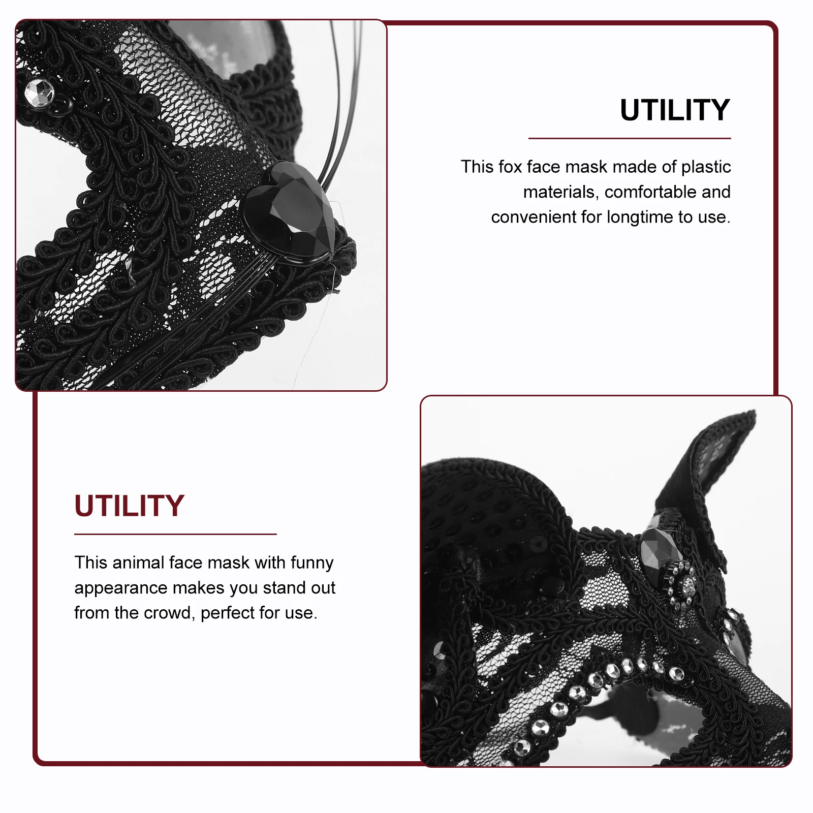 

2Pcs Fox Black White Masquerade Mask Plastic Animal Half Face Masks for Cosplay Halloween Festival Party Accessories