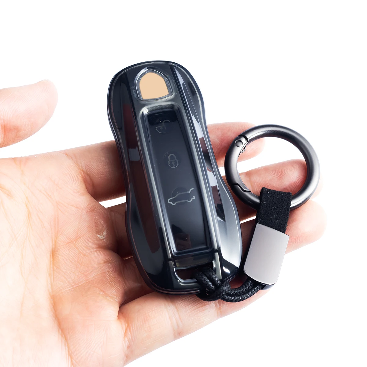 Casing Pelindung Kunci Mobil Tipis dengan Gantungan Kunci untuk Porsche Cayenne Coupe Panamera Taycan 911 2017+ Aksesoris Hitam Transparan