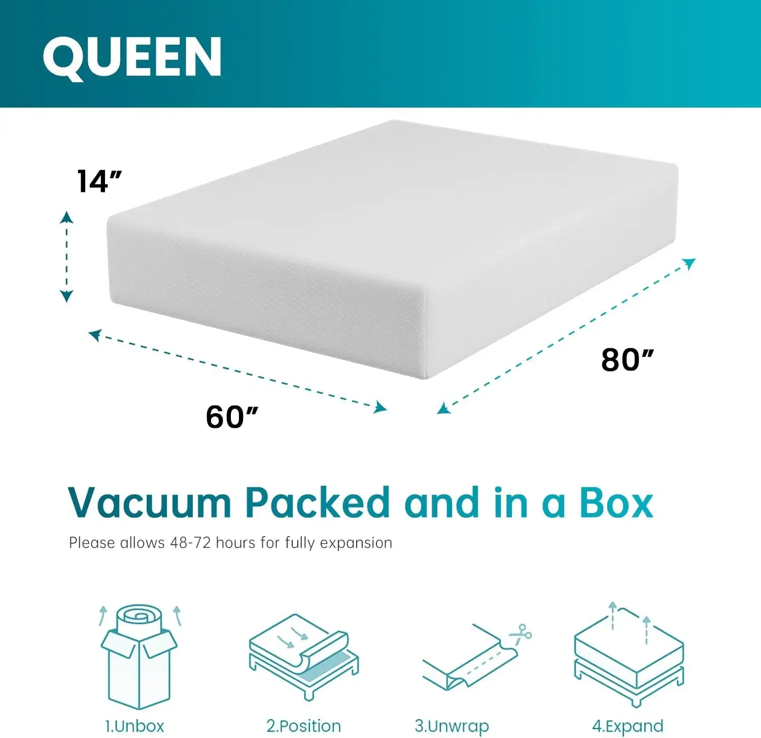 14 Inch Queen Mattress in a Box,Gel Memory Foam Mattress with Tight-top Cover,Medium Firm Mattress