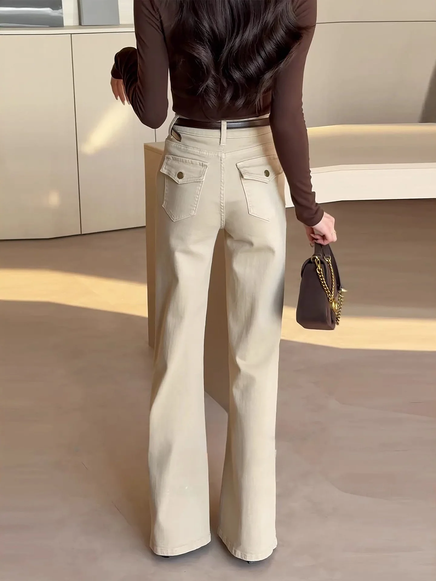 

High Waist Flared Non-Matching Women's Jeans Korean Style Versatile Slimming Spring Wide Leg Casual Long Pants