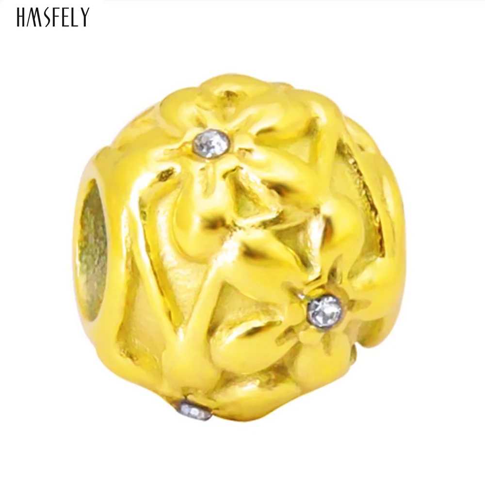 HMSFELY European Beautiful Flower Beads For DIY Women Bracelet Jewelry Making Accessories Bead 316l Stainless Steel Beads