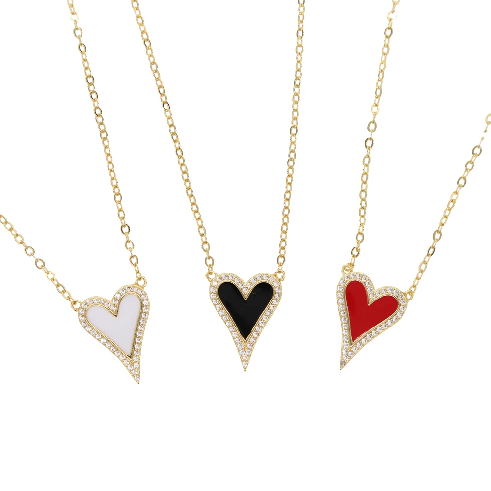 RED BLACK WHITE enamel romantic heart pendant necklace Gold Color girlfriend lover gift lovely heart design new jewelry